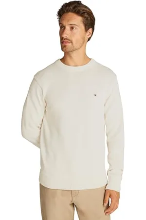 Tommy Hilfiger Herren Pullover Chunky Cotton Crew Neck Strickpullover, Elfenbein (Ivory Petal), XL