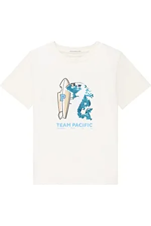 TOM TAILOR Jungen Kinder T-Shirt mit Hai-Print 1035061, Weiß, 92-98