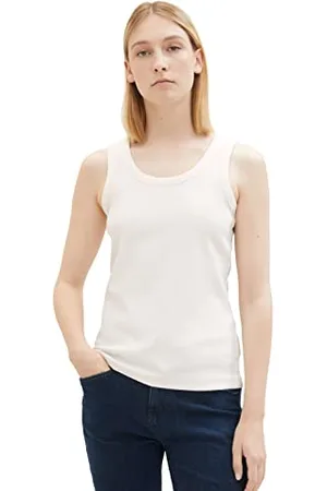 TOM TAILOR Damen 1038049 Basic Top mit Rippstruktur, 10315-Whisper White, M