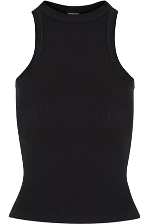 Urban classics Damen Top Ladies Racer Back Rib Top, geripptes Frauen Top mit Racerback, Baumwolle, black, L
