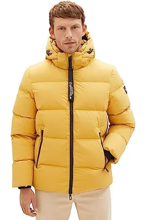 TOM TAILOR Herren 1037350 Recycled Down Puffer-Jacke mit Abnehmbarer Kapuze, 10533-golden Fall, S