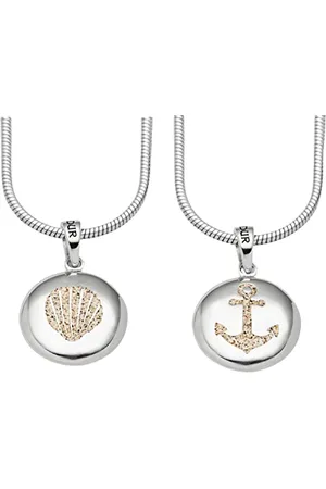DUR Schmuck Anhänger ANKER/MUSCHEL Ellipse, Strandsand, Silber 925/- rhodiniert (P4134) beidseitig tragbar