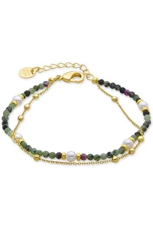 Luxenter Armband aus weißer Perle, 18 Karat Gelbgold – Streifen, Einheitsgröße, Messing, Perle