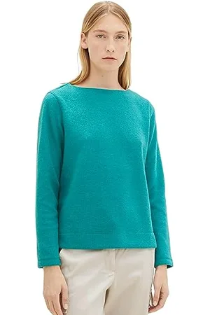 TOM TAILOR Damen 1039278 Sweatshirt mit Rippstruktur, 32402-ever Green Melange, XL