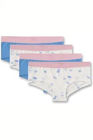 QS by s.Oliver Mädchen Unterhose Beige | Hochwertige und Bequeme Unterhose für Mädchen aus Baumwoll-Mix. Panty mit Webbund und maritimem Print | Inhalt: 4er Set Unterwäsche für Mädchen