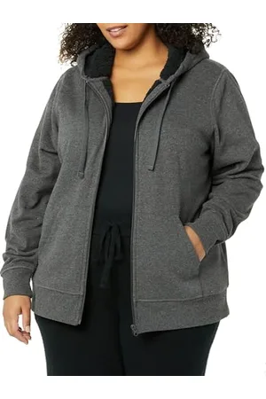 Amazon Damen Sherpa-gefütterte Fleece-Kapuzenjacke mit durchgehendem Reißverschluss (erhältlich in Übergröße), , L