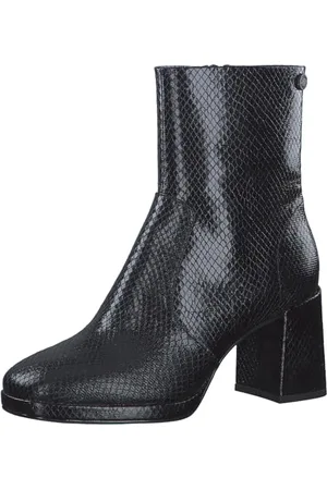 QS by s.Oliver Damen Stiefeletten mit Absatz mit Schlangenmuster Blockabsatz Schwarz , 40
