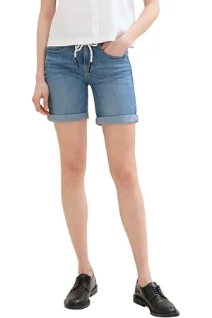 TOM TAILOR Damen Bermuda Shorts , light stone bright blue denim, 28