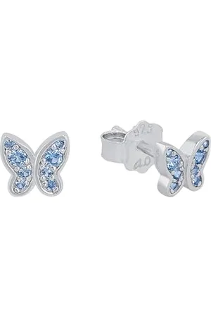 QS by s.Oliver Ohrstecker 925 Sterling Silber Mädchen Kinder Ohrschmuck, mit Zirkonia synth., 0,5 cm, Silber, Schmetterling, Kommt in Schmuck Geschenk Box, 2036816