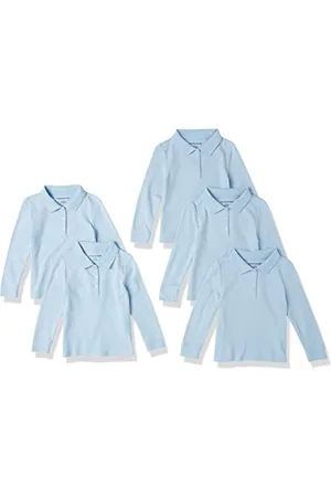Amazon Mädchen Langärmelige Interlock-Poloshirts, 5er-Pack, , 9 Jahre