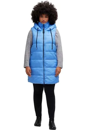 Ulla Popken Damen Lange Steppweste mit Kapuze Weste, , 54-56