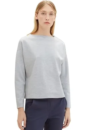 TOM TAILOR Damen Boxy Sweatshirt mit Rundhalsausschnitt, medium silver grey melange, M