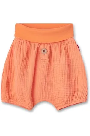 Sanetta Mädchen-Shorts Orange | Praktische und Bequeme Musselin Shorts aus Bio-Baumwolle für Mädchen. Hose mit Umschlagbund und Knopfleiste | Baby Bekleidung