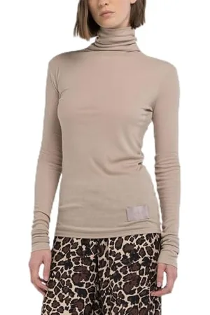 Replay Damen Langarmshirt mit Rollkragen, Grau (Light Taupe 803), L