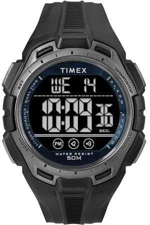 Timex Sport Unisex-Armbanduhr, 43 mm, schwarzes Polyurethan-Armband, digitales Zifferblatt, schwarzes Gehäuse TW5M63800