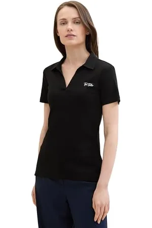 TOM TAILOR Damen Basic Poloshirt mit Logo , deep black, S