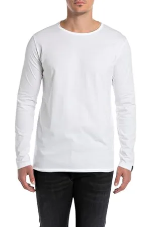 Replay Herren Langarmshirt aus Baumwolle, Weiß (White 001), XL