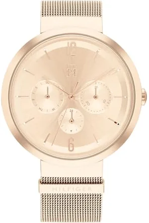 Tommy Hilfiger Multi Zifferblatt Quarz Uhr für Damen mit Rotgoldfarbenes Edelstahl-Mesh-Gliederarmband - 1782538