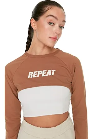 Trendyol Kamel gedruckt Super Crop Sports Slim Sweatshirt, Kamel