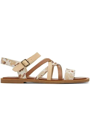 TOMS Damen Sephina Flache Sandale, Beige Abstract Cow Print, 36 EU