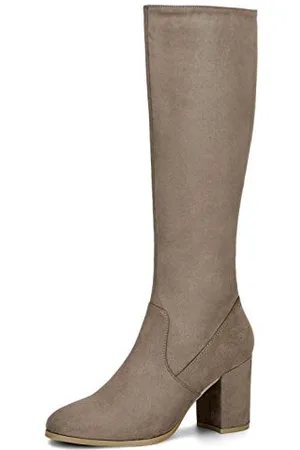 Allegra K Kniehohe Stiefel für Damen mit runder Zehenpartie, Reißverschlüssen und klobigen Absätzen 41