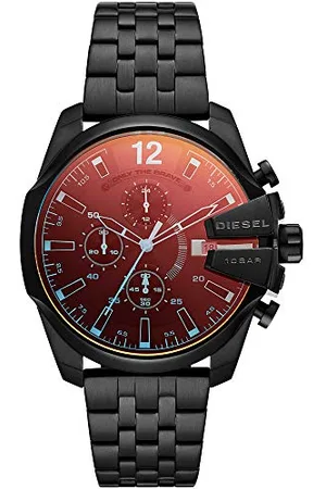 Diesel Herrenuhr Baby Chief, Chronographenwerk, 43mm schwarzes Edelstahlgehäuse mit Edelstahlarmband, DZ4566
