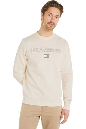 Tommy Hilfiger Herren Sweatshirt ohne Kapuze, Weiß (Calico), M