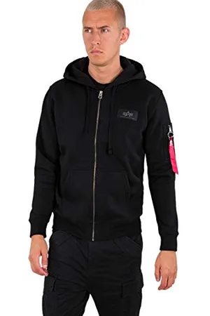 Alpha Industries Herren Back Print Zip Hoodie Kapuzenpullover, Black, XL