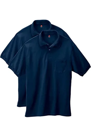 Hanes Herren Kurzarm Jersey Pocket Polo (2er Pack), Navy, 4X-Groß