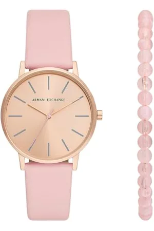 Armani Exchange Uhr für Damen Lola Quarz/3 Handaufzug 36 mm Gehäusegröße mit einem Lederarmband AX7150SET