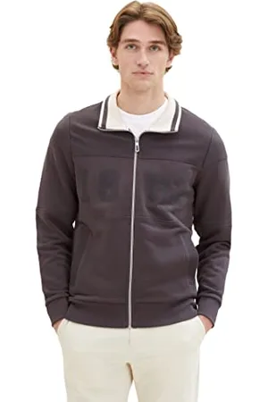 TOM TAILOR Herren 1037801 Sweatjacke mit Stehkragen aus Baumwolle, 10899-Tarmac Grey, XL