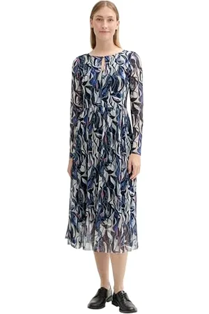 TOM TAILOR Damen Midi Mesh-Kleid mit transparenten Ärmeln, , 40