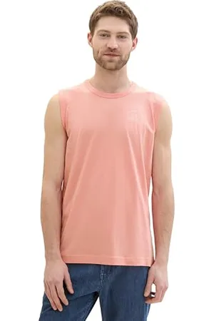 TOM TAILOR Herren Basic Tanktop mit Schriftzug-Print, Hazy Coral Rose, XXL