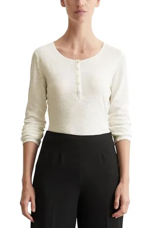 Marc O’ Polo Marc OߴPolo Damen Langarmshirt aus Bio-Baumwolle mit Knopfleiste, Weiß (Salty White), M