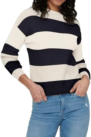 ONLY Female Strickpullover Rundhals Gerippte Ärmelbündchen Tief angesetzte Schulter Pullover