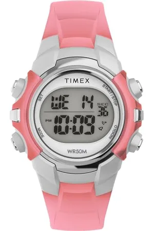 Timex Sport Unisex-Armbanduhr, 33 mm, rosa Kunstharzarmband, digitales Zifferblatt, silberfarbenes Gehäuse TW5M61600