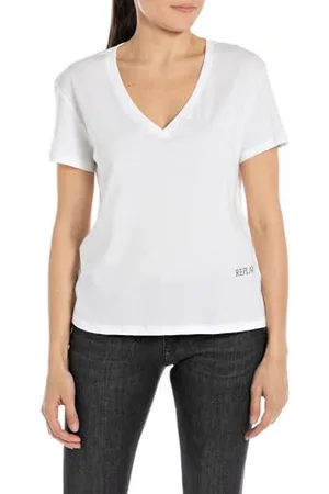 Replay Damen T-Shirt Kurzarm aus Baumwolle, (Weiß), XS