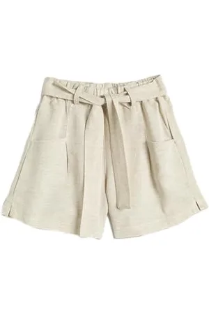 Koton Girls Linen Blend Shorts Elastic Waistband Belt Detail Pockets