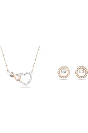 Swarovski Infinity Halskette, Unendlichzeichen und Herz, Weiss, Metallmix & Creativity Ohrstecker, Rund, Weiss, Roségold-Legierungsschicht