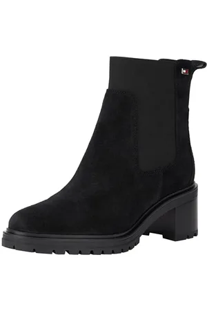 Tommy Hilfiger FLAG MID HEEL SUEDE CHELSEA ( Stiefeletten Damen, (Black), 41 EU
