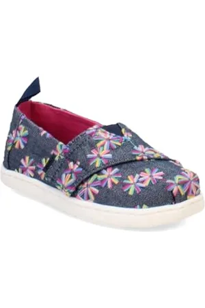 TOMS Jungen Mädchen Classic Alpargata Flacher Slipper, Marineblaue bestickte Flora, 23 EU