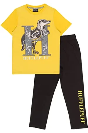 Popgear Harry Potter Hufflepuff Jungen Lange Pyjamas Set 122 | Geschenkidee für Jungen, Kinder-Nachtwäsche
