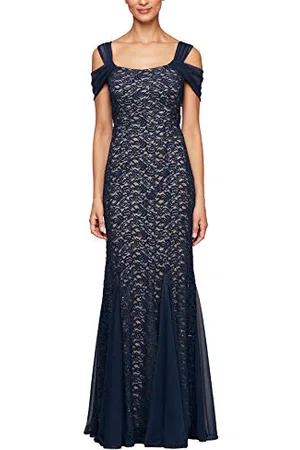 ALEX Damen Long Cold Shoulder Dress (Petite and Regular Sizes) Kleid für besondere Anlässe, , 44
