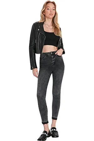 Trendyol Damen Herren Hoher Bund Skinny Jeans, Anthrazit, 34 EU