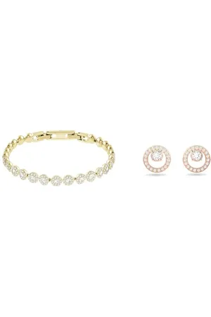 Swarovski Angelic Armband, Rund, Weiss, Goldlegierungsschicht & Creativity Ohrstecker, Rund, Weiss, Roségold-Legierungsschicht