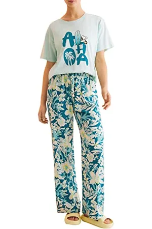 Women secret Damen Lange Blumen Grün Lässige Hose, , XS