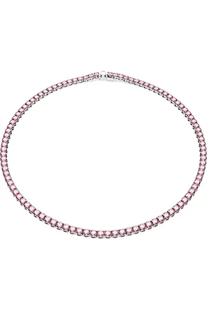 Swarovski Matrix Tennis Halskette, Rundschliff, Rosa, Rhodiniert