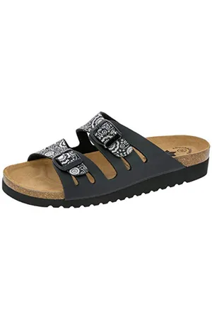 LICO BIOLINE LADY Damen Pantoletten, Schwarz/ Silber, 36 EU