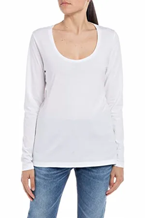 Replay Damen Langarmshirt aus Bio-Baumwolle, (Weiß), M
