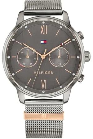 Tommy Hilfiger Multi Zifferblatt Quarz Uhr für Damen mit Graues Edelstahl-Mesh-Gliederarmband - 1782304